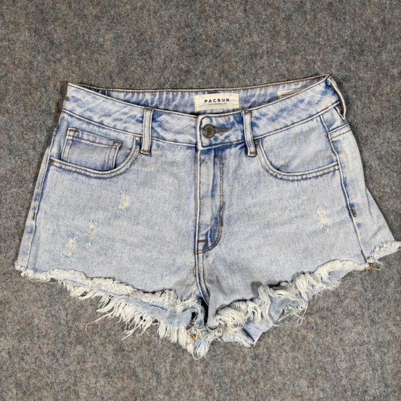 PacSun Pants - PacSun High Rise Festival Short Womens 26 Light Blue Excellent Distressed Frayed